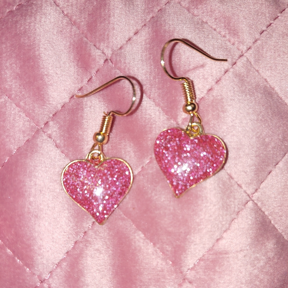 Betsey Johnson pink sparkly heart earrings